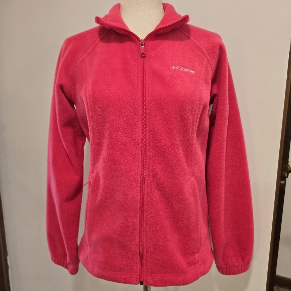 Columbia Womens Full Zip Fleece Jacket Coat Hot Pink Soft Outdoor Warm Pockets S